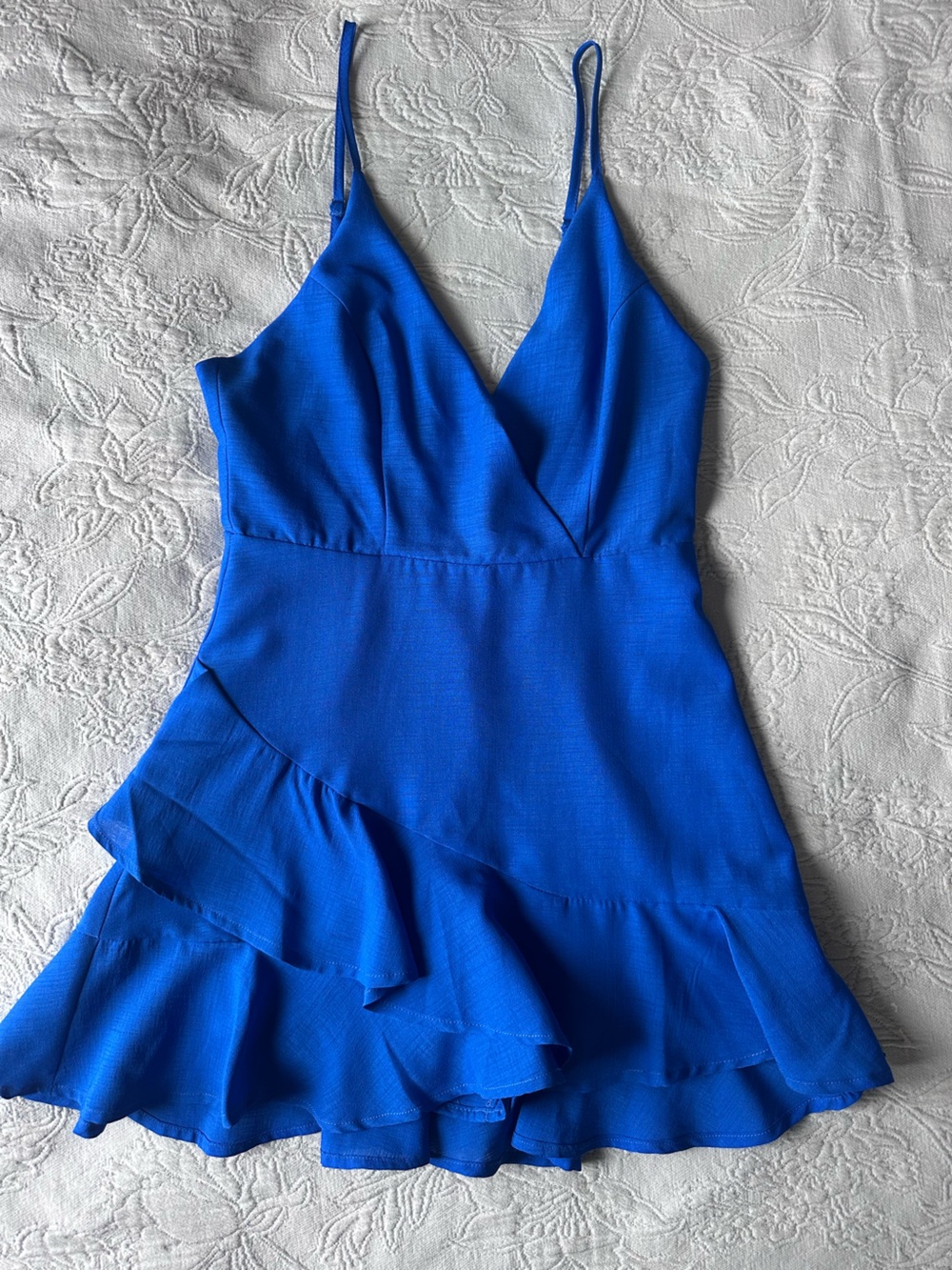 Royal Blue Ruffle Romper Dress